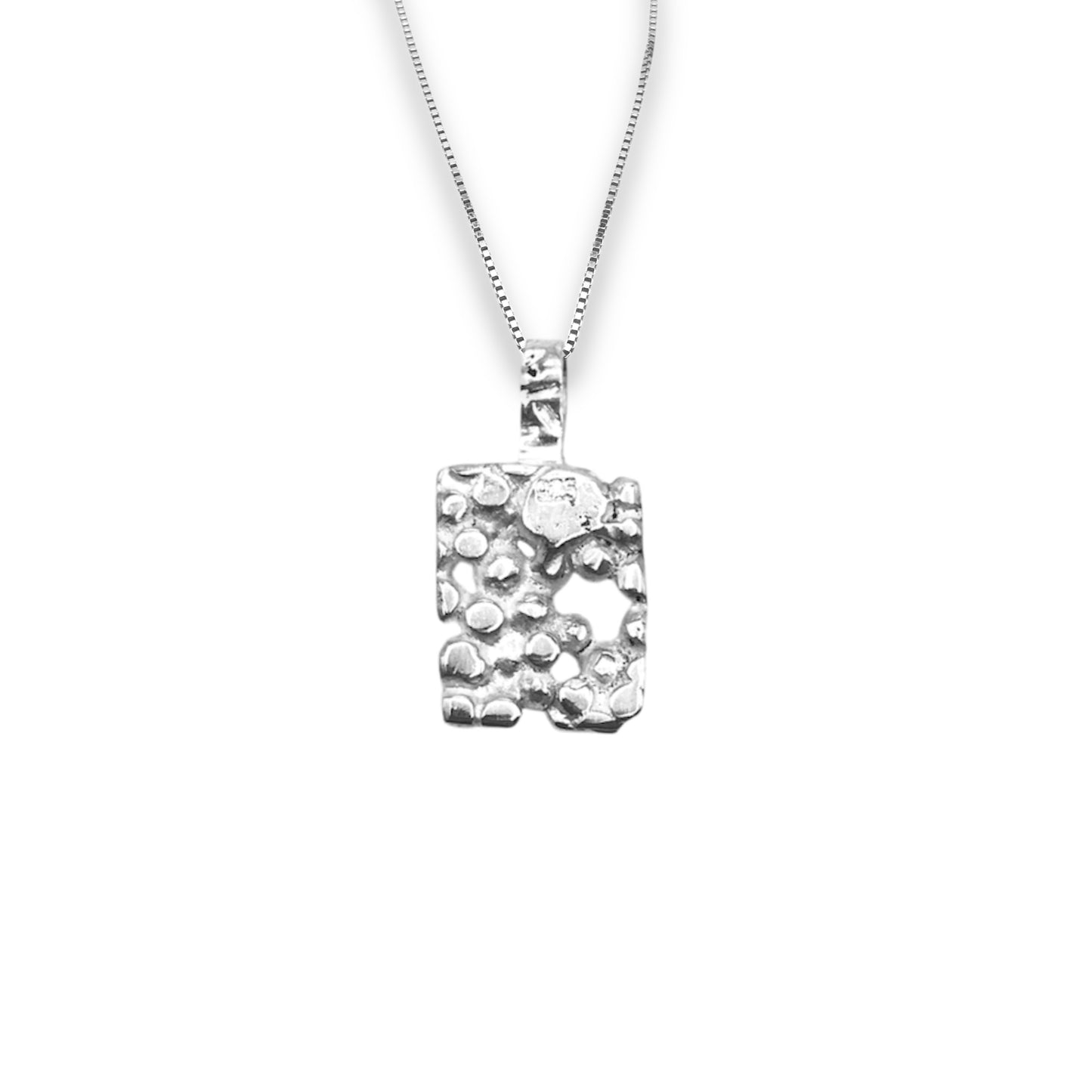 Sterling Silver Women's Nugget Rectangular Pendant Necklace With 18" 0.6mm Box Chain