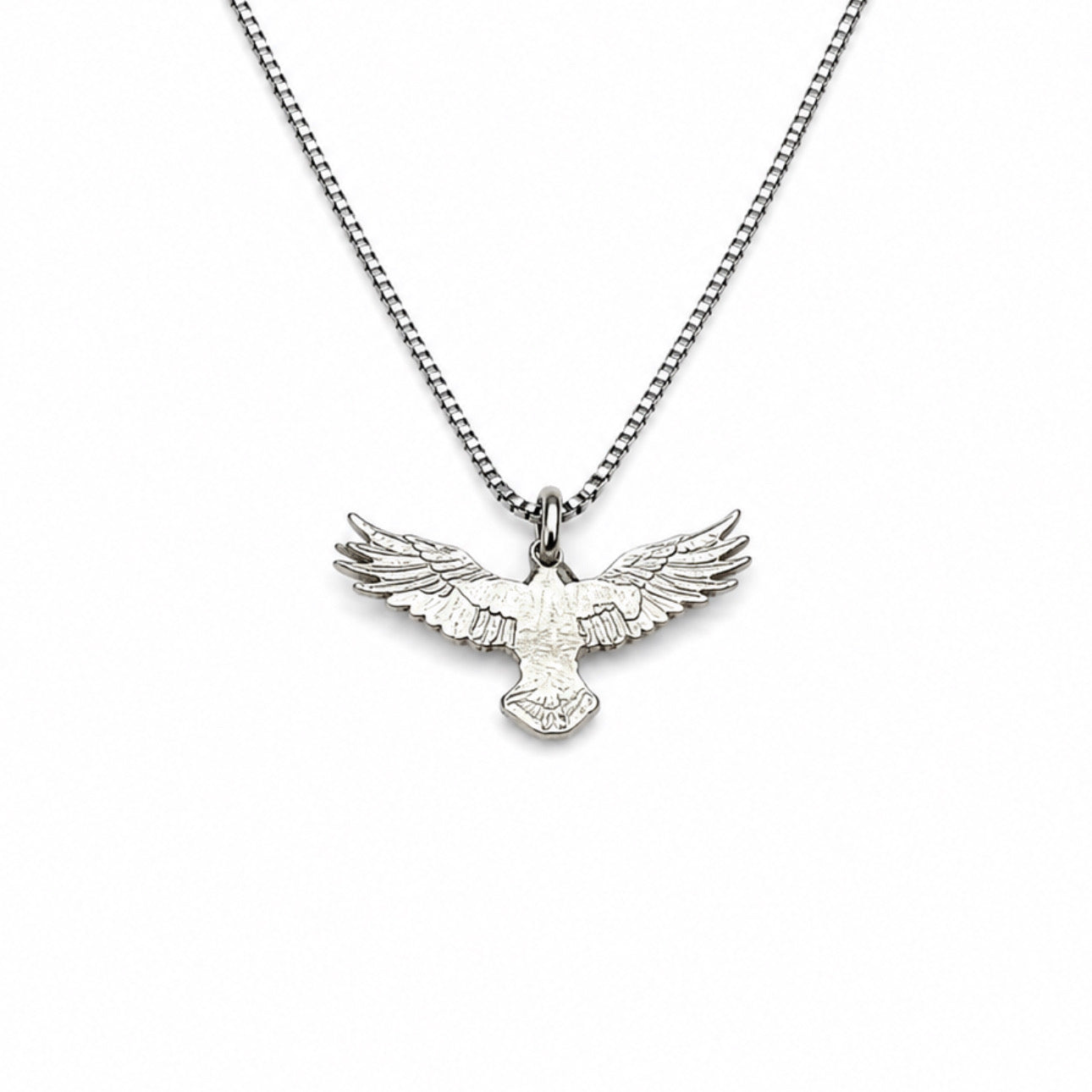 Sterling Silver Flying Wingspan Eagle Pendant Necklace With 18" Chain