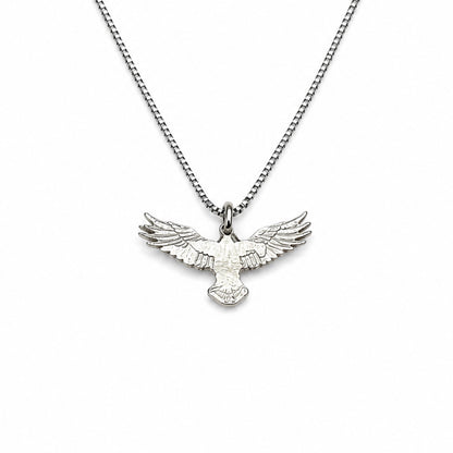 Sterling Silver Flying Wingspan Eagle Pendant Necklace With 18" Chain
