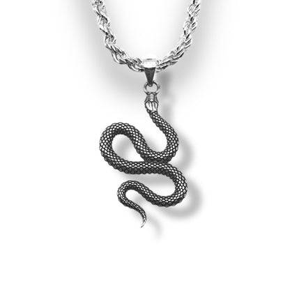 Sterling Silver Oxidized Slithering Snake Pendant With 22 Inch Chain