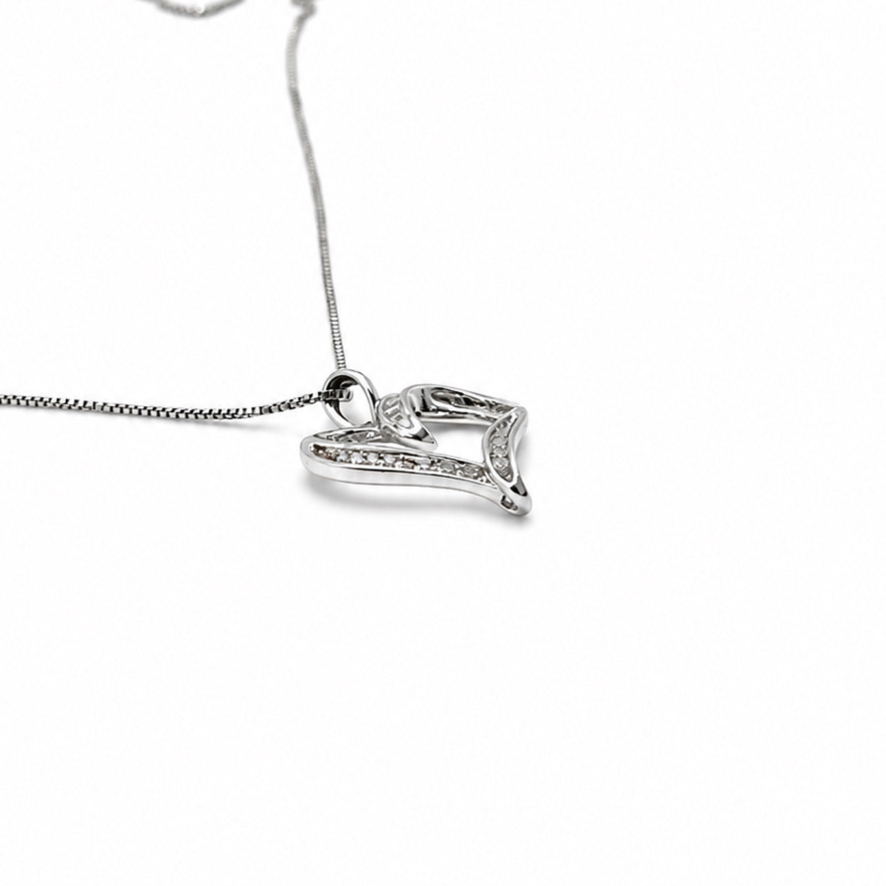 1/4 Ct Diamond Sterling Silver Twisted Heart Pendant Necklace With 18" Chain