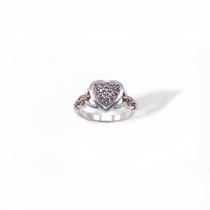 14k Gold & Sterling Silver 1/5 Ct Diamond Heart Link Ring