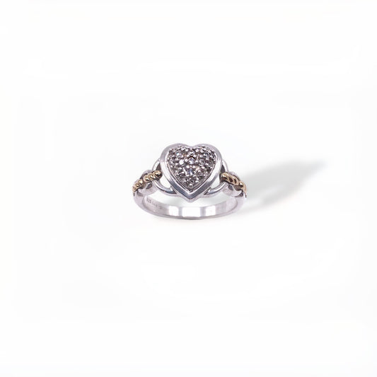 14k Gold & Sterling Silver 1/5 Ct Diamond Heart Link Ring
