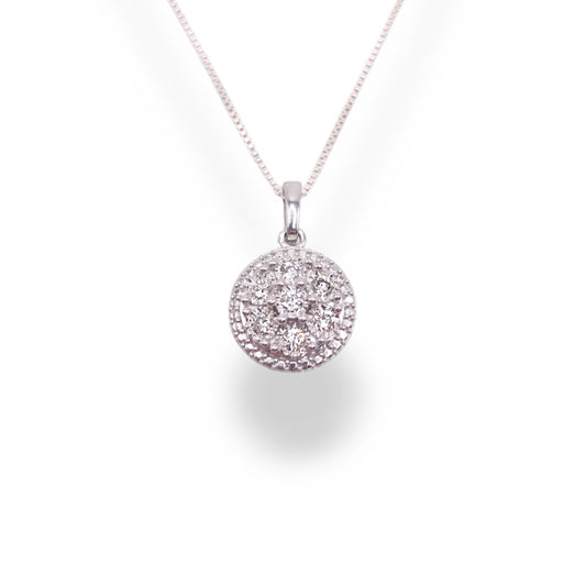 1/4 Ct Diamond Round Cluster Halo Pendant Necklace In Sterling Silver With 18" 0.6mm Box Chain