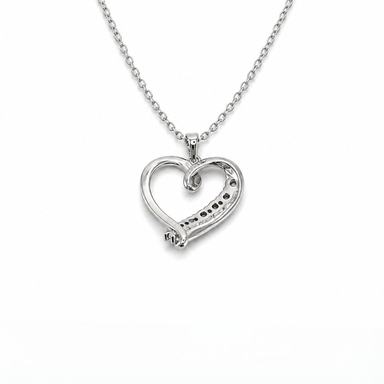 1/10 Ct Diamond Sterling Silver Twisted Open Heart Pendant Necklace With 18" Chain