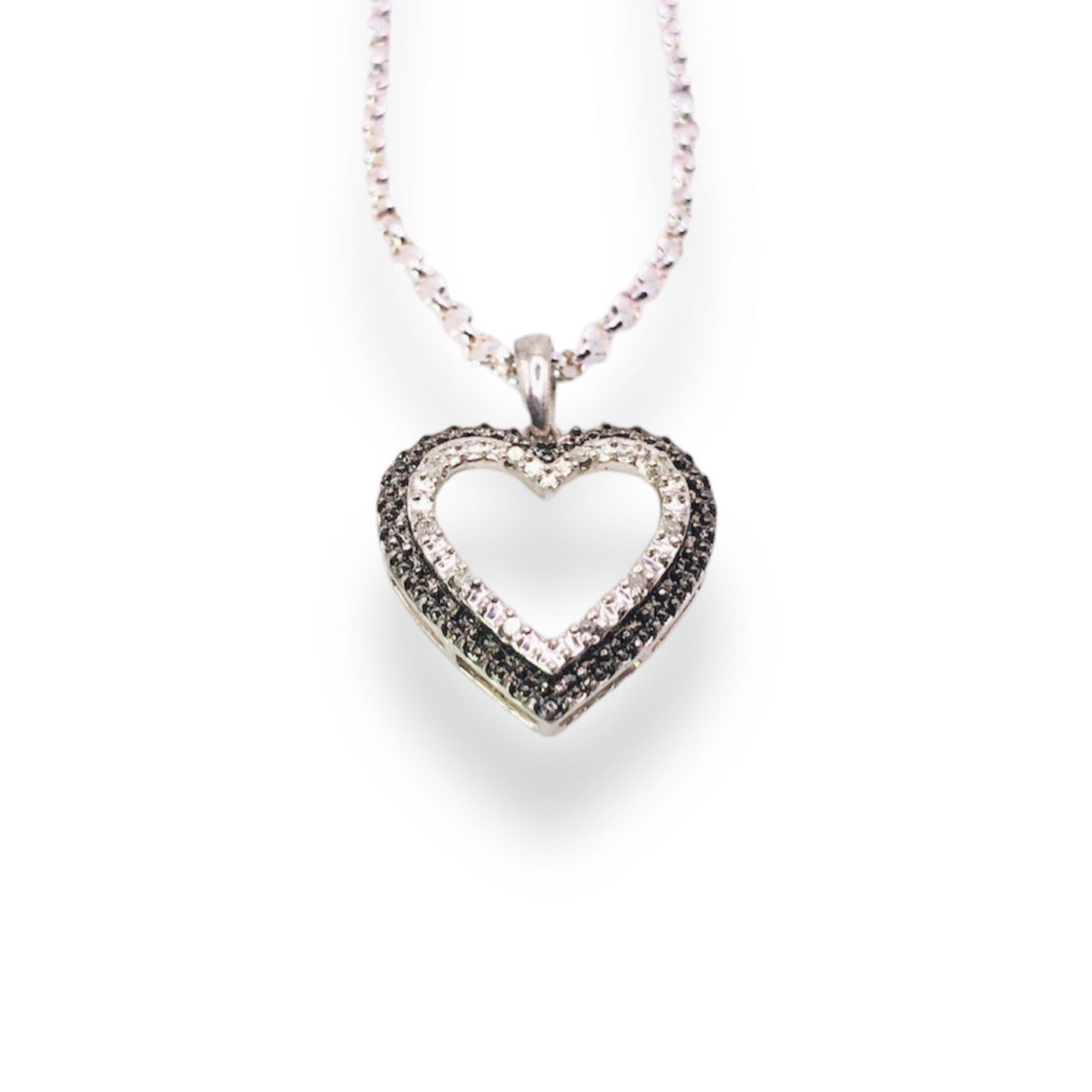 1/20 Ct Diamond Accent Sterling Silver Black Tone Heart Pendant Necklace With 18" 0.6mm Box Chain