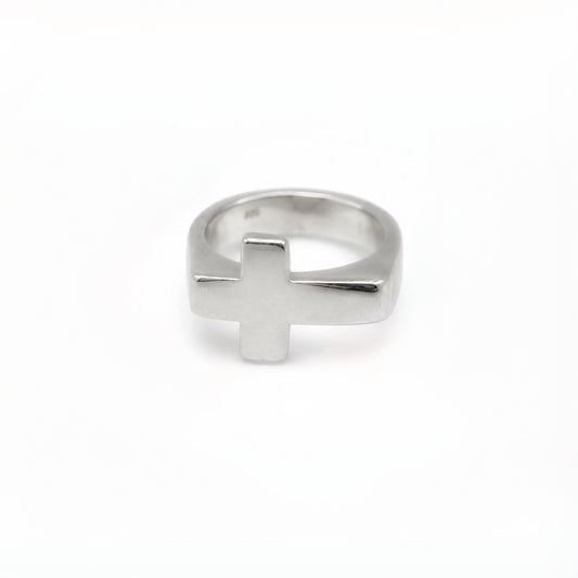Sterling Silver Men's Sideways Cross Ring