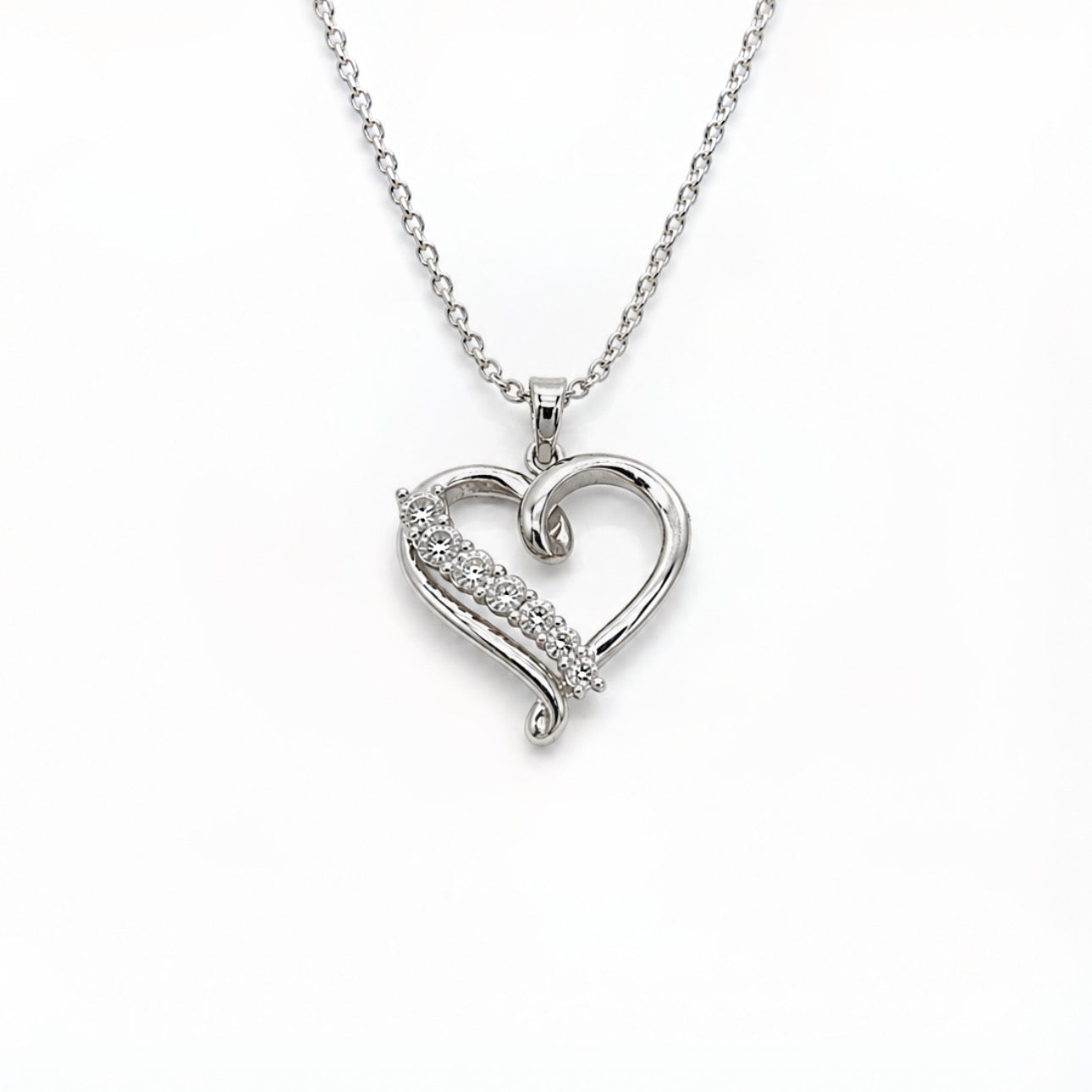 1/10 Ct Diamond Sterling Silver Twisted Open Heart Pendant Necklace With 18" Chain