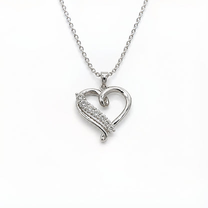 1/10 Ct Diamond Sterling Silver Twisted Open Heart Pendant Necklace With 18" Chain