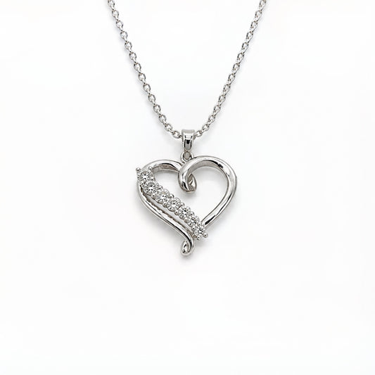 1/10 Ct Diamond Sterling Silver Twisted Open Heart Pendant Necklace With 18" Chain