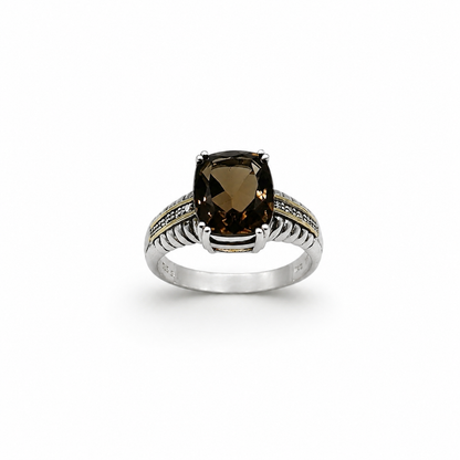 Smoky Quartz and Diamond Accent Sterling Silver & 14K Gold Ring
