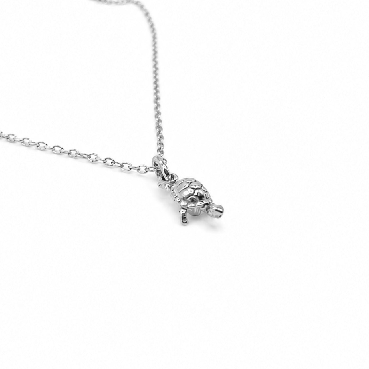 Sterling Silver Tiny Turtle Pendant Necklace With 18" Chain