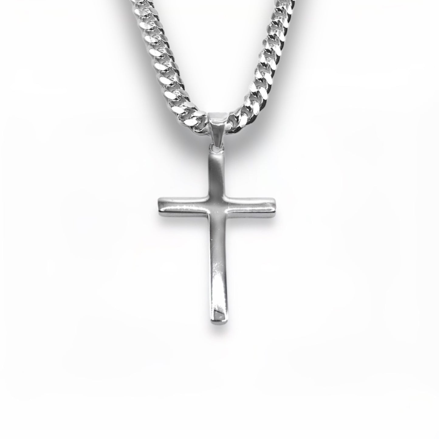 Sterling Silver Plain Cross Pendant With 22 Inch Chain