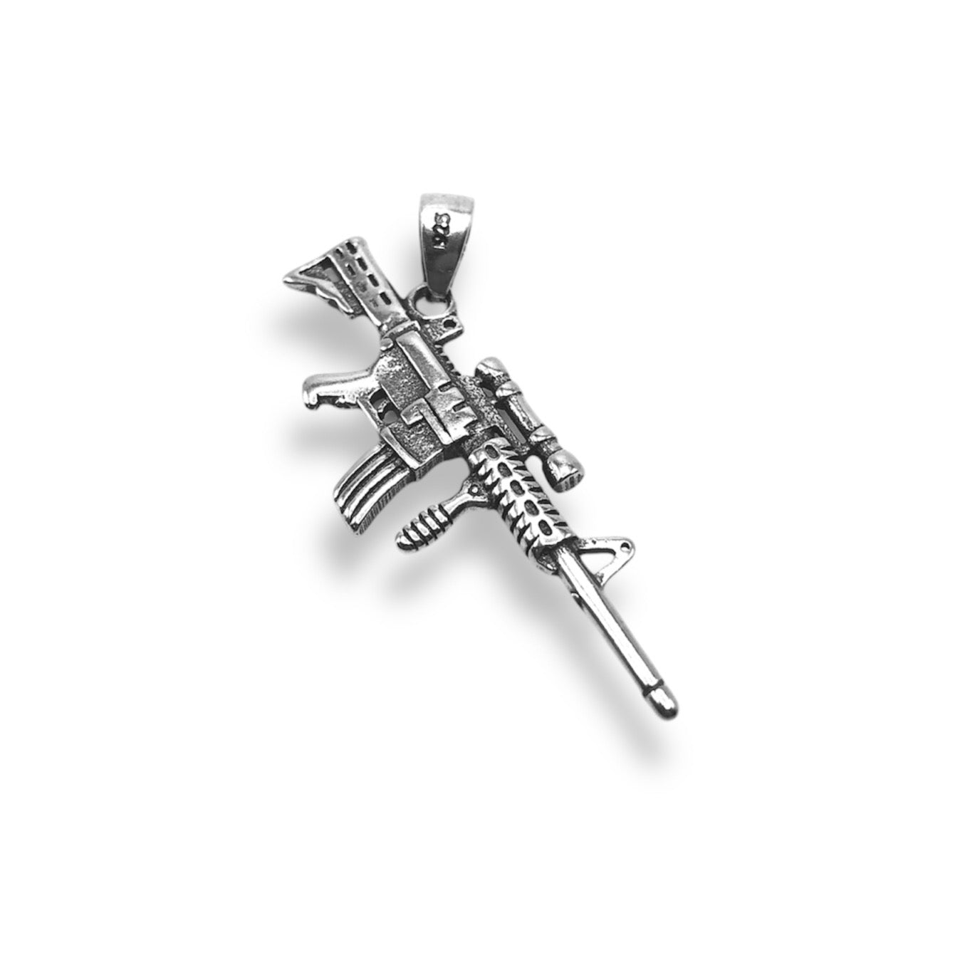 Sterling Silver Oxidized M4 Carbine Machine Gun Rifle Pendant With 22 Inch Chain