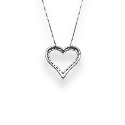 1/2 Ct Diamond Heart Pendant Necklace in Sterling Silver On 18” 0.6mm Box Chain