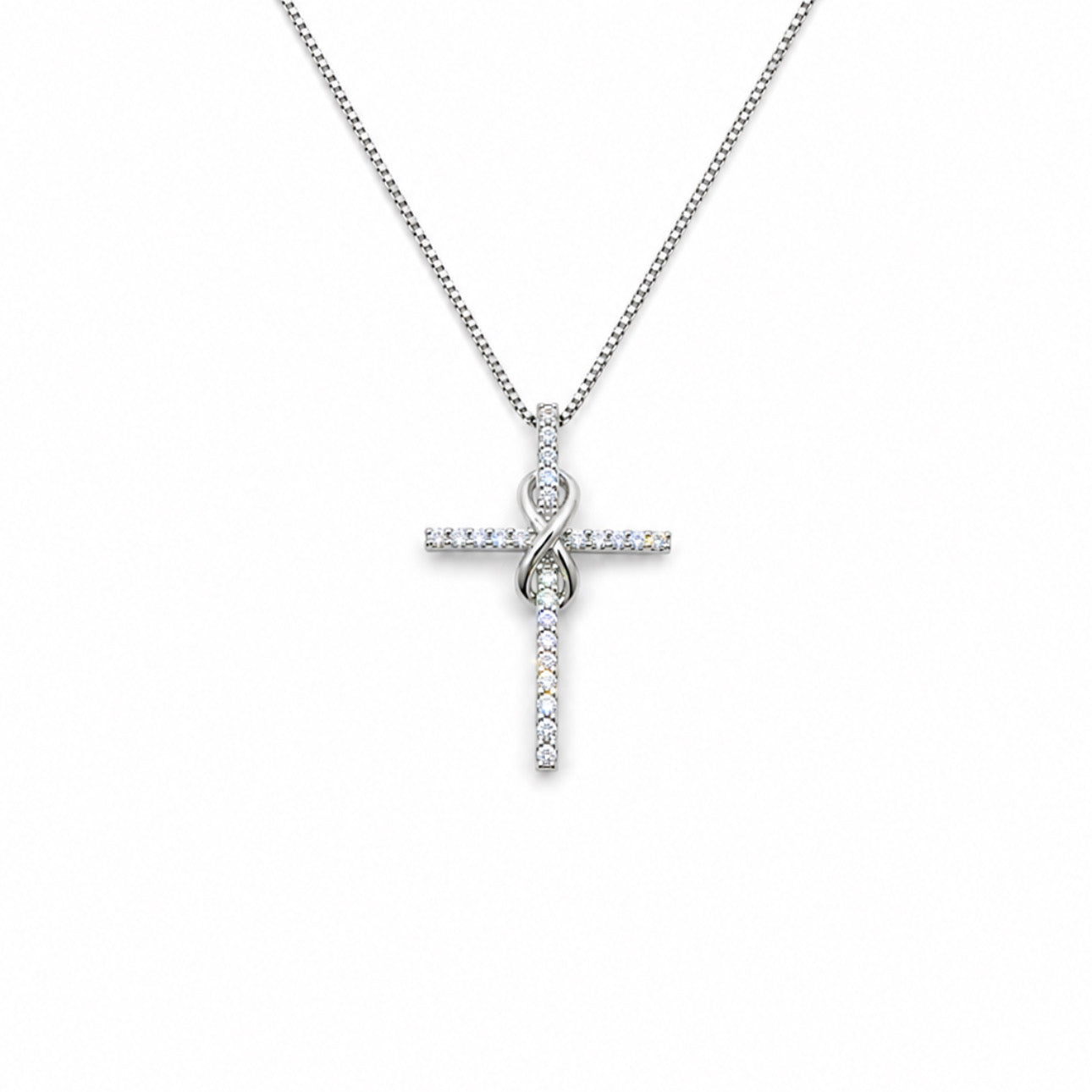 1/4 Ct Diamond Sterling Silver Infinity Crossover Cross Pendant Necklace With 18" Chain