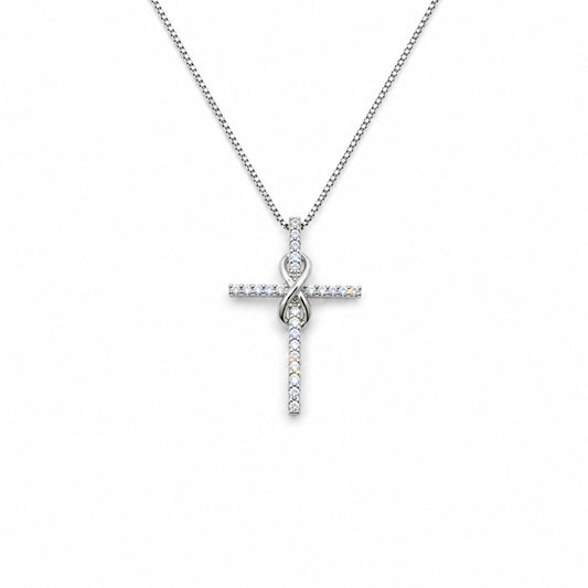 1/4 Ct Diamond Sterling Silver Infinity Crossover Cross Pendant Necklace With 18" Chain