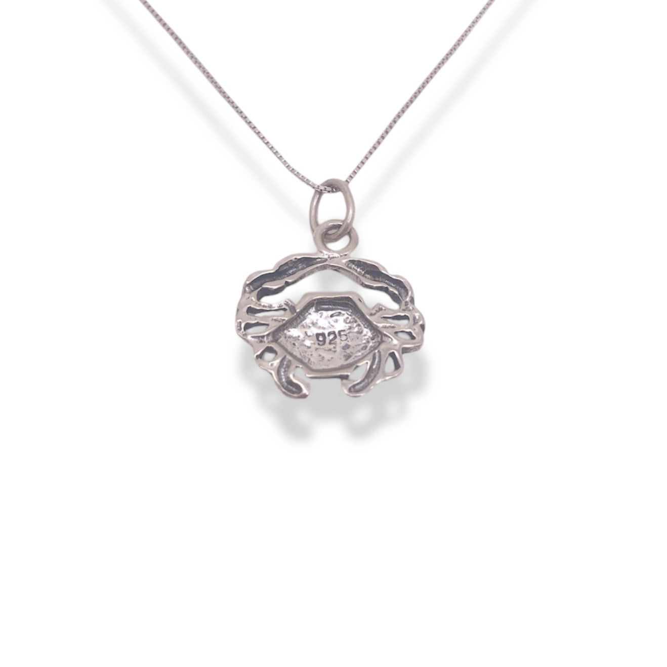 Sterling Silver Crab Pendant Necklace With 18" 0.6mm Box Chain