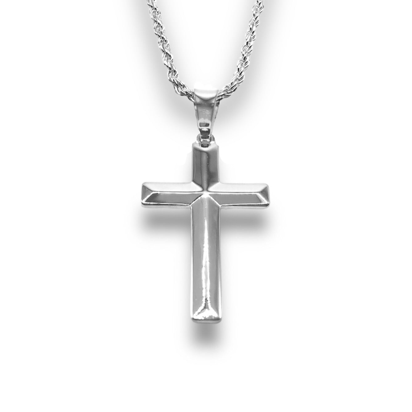 Sterling Silver Plain Tapered Cross Pendant With 22 Inch Chain