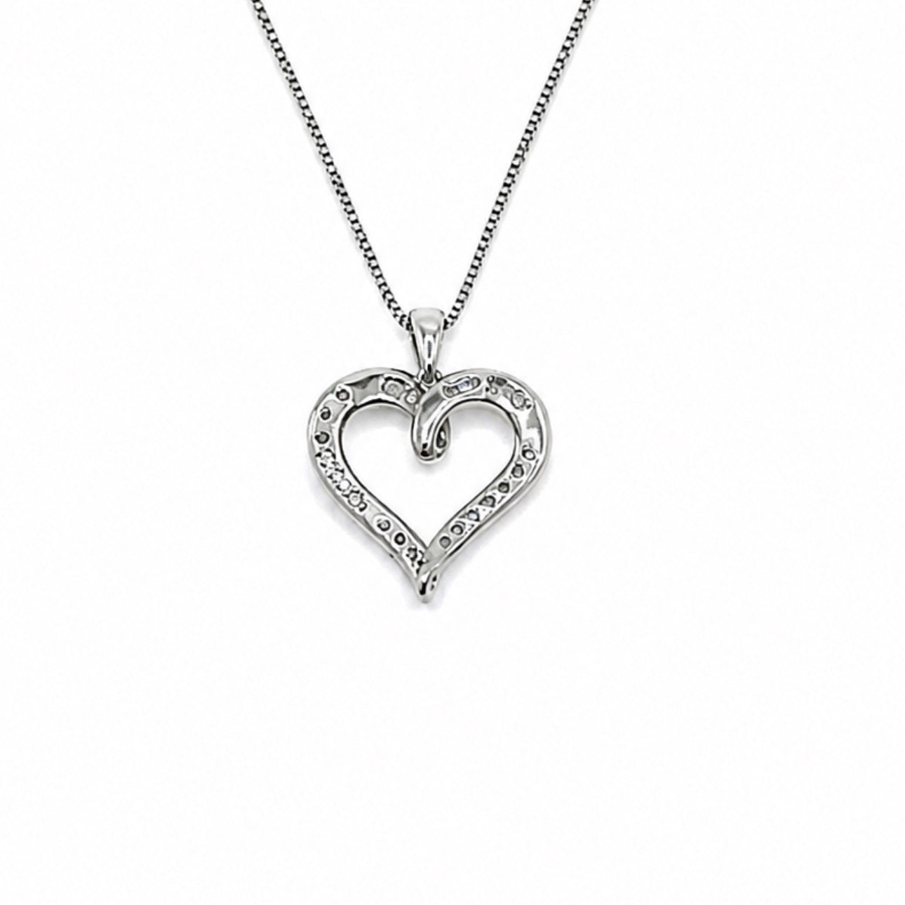 1/4 Ct Diamond Sterling Silver Twisted Heart Pendant Necklace With 18" Chain