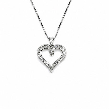 1/4 Ct Diamond Sterling Silver Twisted Heart Pendant Necklace With 18" Chain