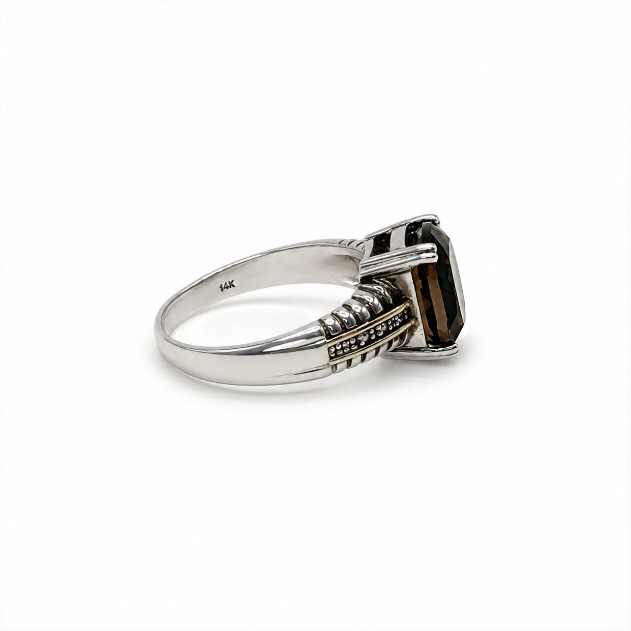 Smoky Quartz and Diamond Accent Sterling Silver & 14K Gold Ring