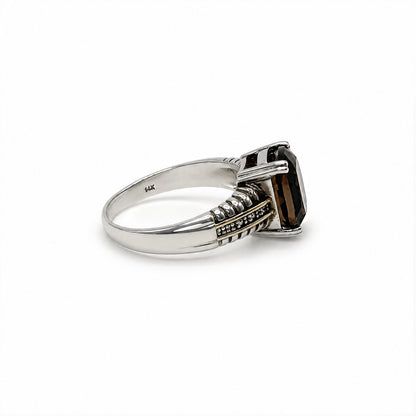 Smoky Quartz and Diamond Accent Sterling Silver & 14K Gold Ring