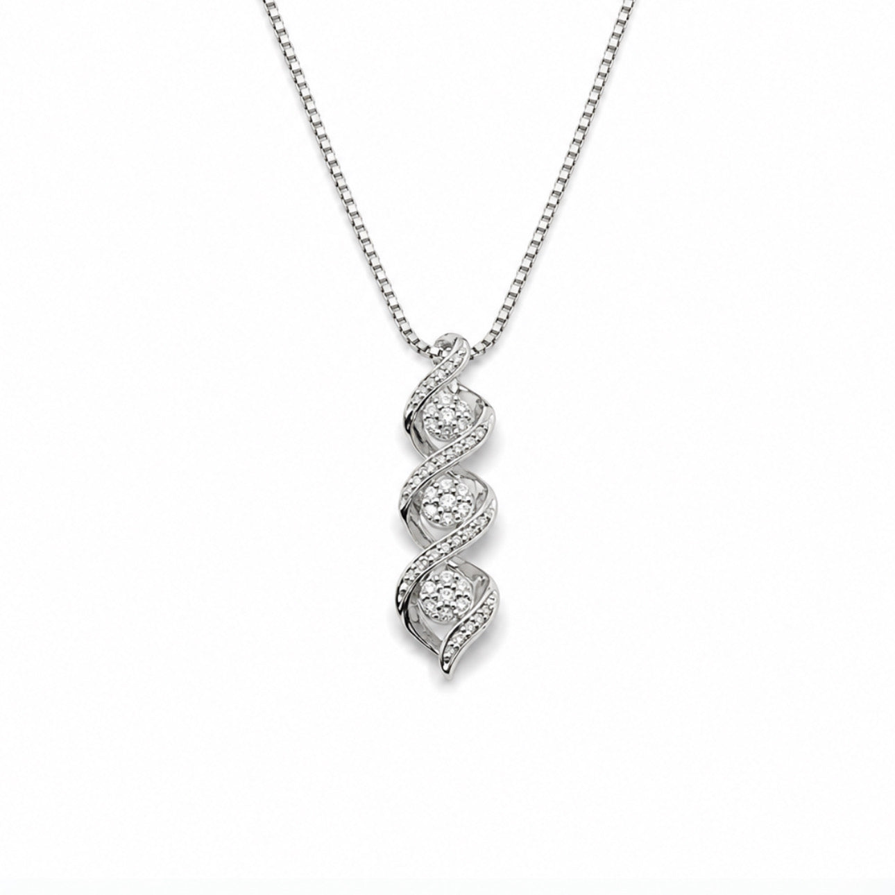 1/4 Ct Diamond Sterling Silver Three-Stone Cluster Swirl Pendant Necklace With 18" Chain