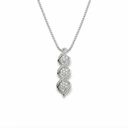 1/4 Ct Diamond Sterling Silver Three-Stone Cluster Swirl Pendant Necklace With 18" Chain