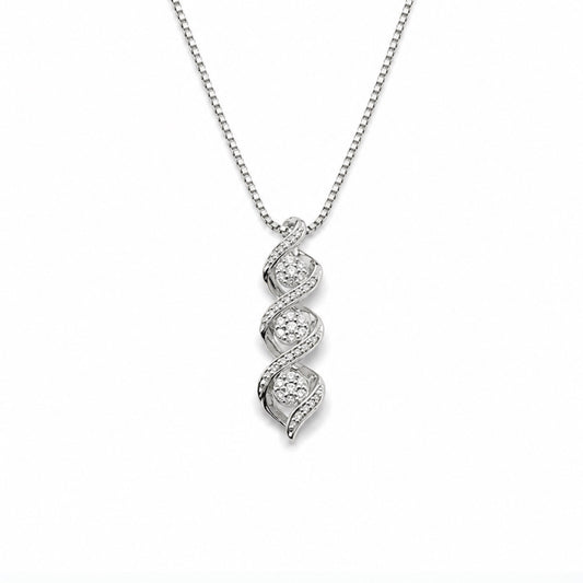 1/4 Ct Diamond Sterling Silver Three-Stone Cluster Swirl Pendant Necklace With 18" Chain