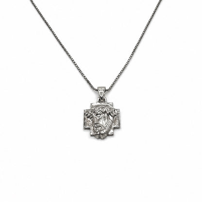 Sterling Silver Jesus Face Cross Pendant Necklace With 18" Chain