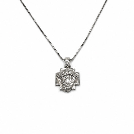 Sterling Silver Jesus Face Cross Pendant Necklace With 18" Chain