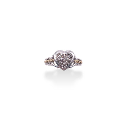 14k Gold & Sterling Silver 1/5 Ct Diamond Heart Link Ring