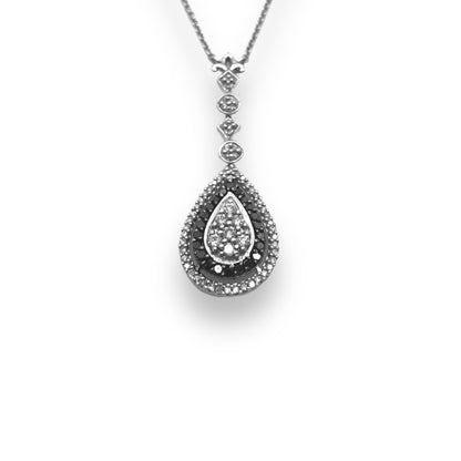 1/2 Ct White & Black Diamond Oxidized Pear Shaped Dangle Pendant Necklace In Sterling Silver