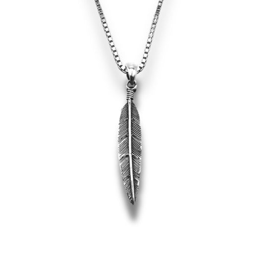 Sterling Silver Oxidized Feather Pendant With 22 Inch Chain