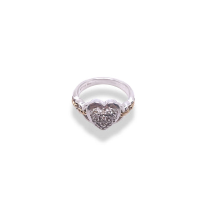 14k Gold & Sterling Silver 1/5 Ct Diamond Heart Link Ring