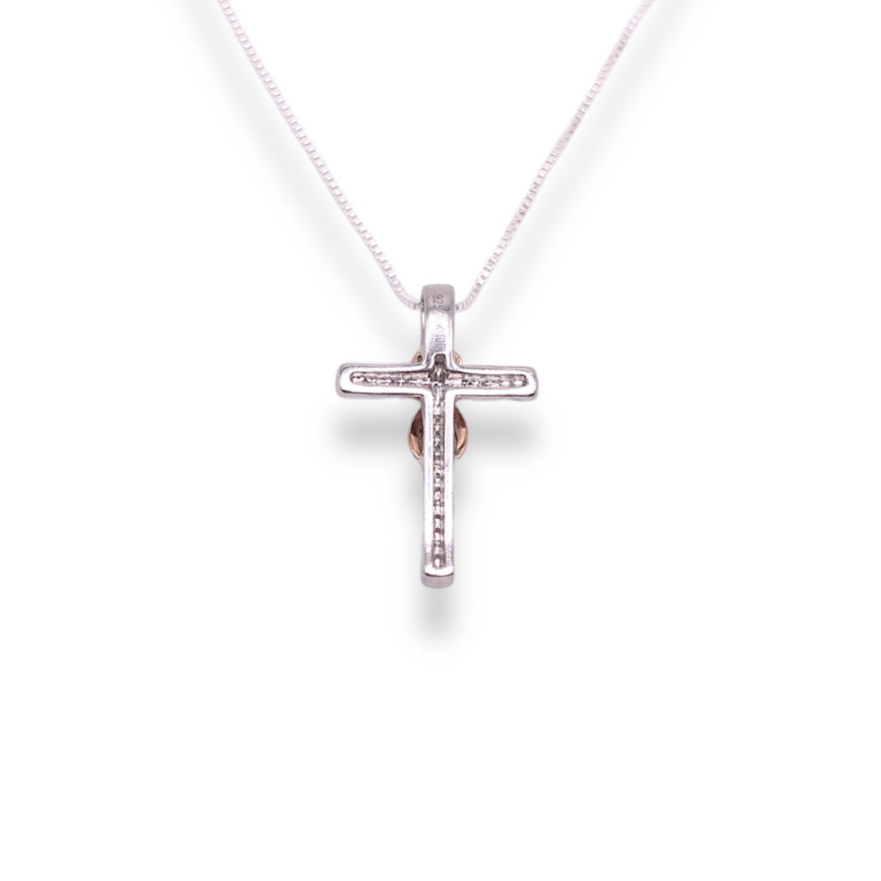 1/10 Ct Diamond Infinity Crossover Cross Pendant Necklace In Sterling Silver & 10K Rose Gold With 18" 0.6mm Box Chain