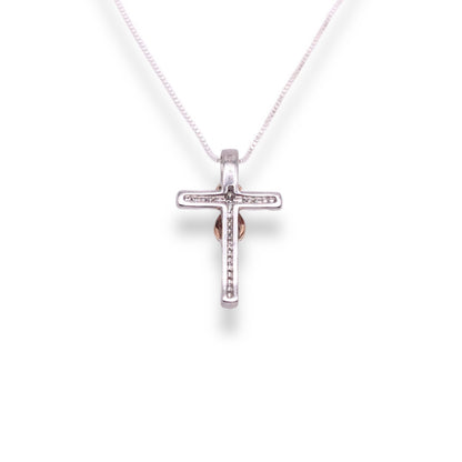 1/10 Ct Diamond Infinity Crossover Cross Pendant Necklace In Sterling Silver & 10K Rose Gold With 18" 0.6mm Box Chain