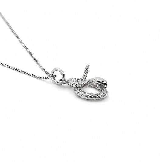 Sterling Silver Coiled Rattlesnake Pendant Necklace With 18" Chain