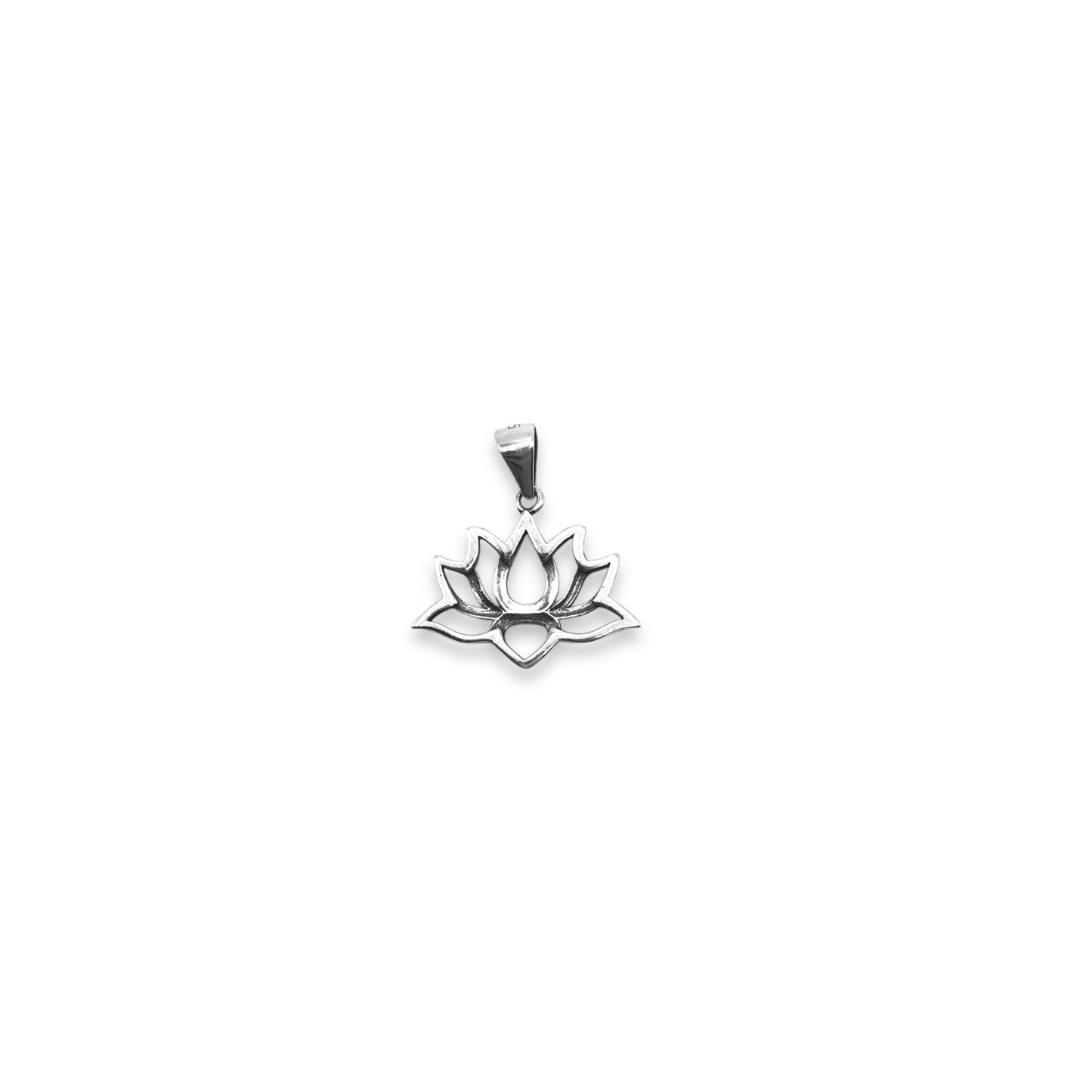 Sterling Silver Hollow Outline Lotus Flower Pendant Necklace With 18" 0.6mm Box Chain