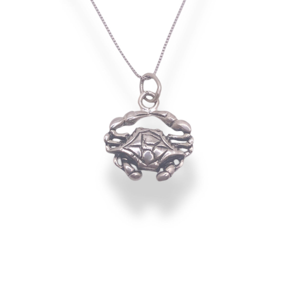 Sterling Silver Crab Pendant Necklace With 18" 0.6mm Box Chain