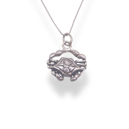 Sterling Silver Crab Pendant Necklace With 18" 0.6mm Box Chain