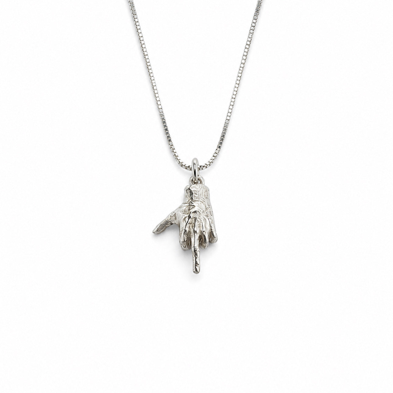 Sterling Silver Middle Finger Hand Pendant Necklace With 18" Chain