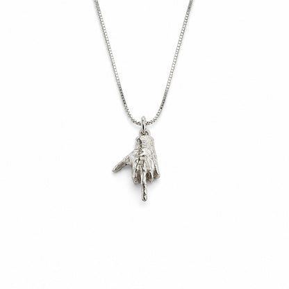 Sterling Silver Middle Finger Hand Pendant Necklace With 18" Chain