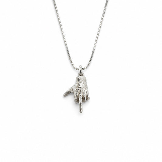Sterling Silver Middle Finger Hand Pendant Necklace With 18" Chain