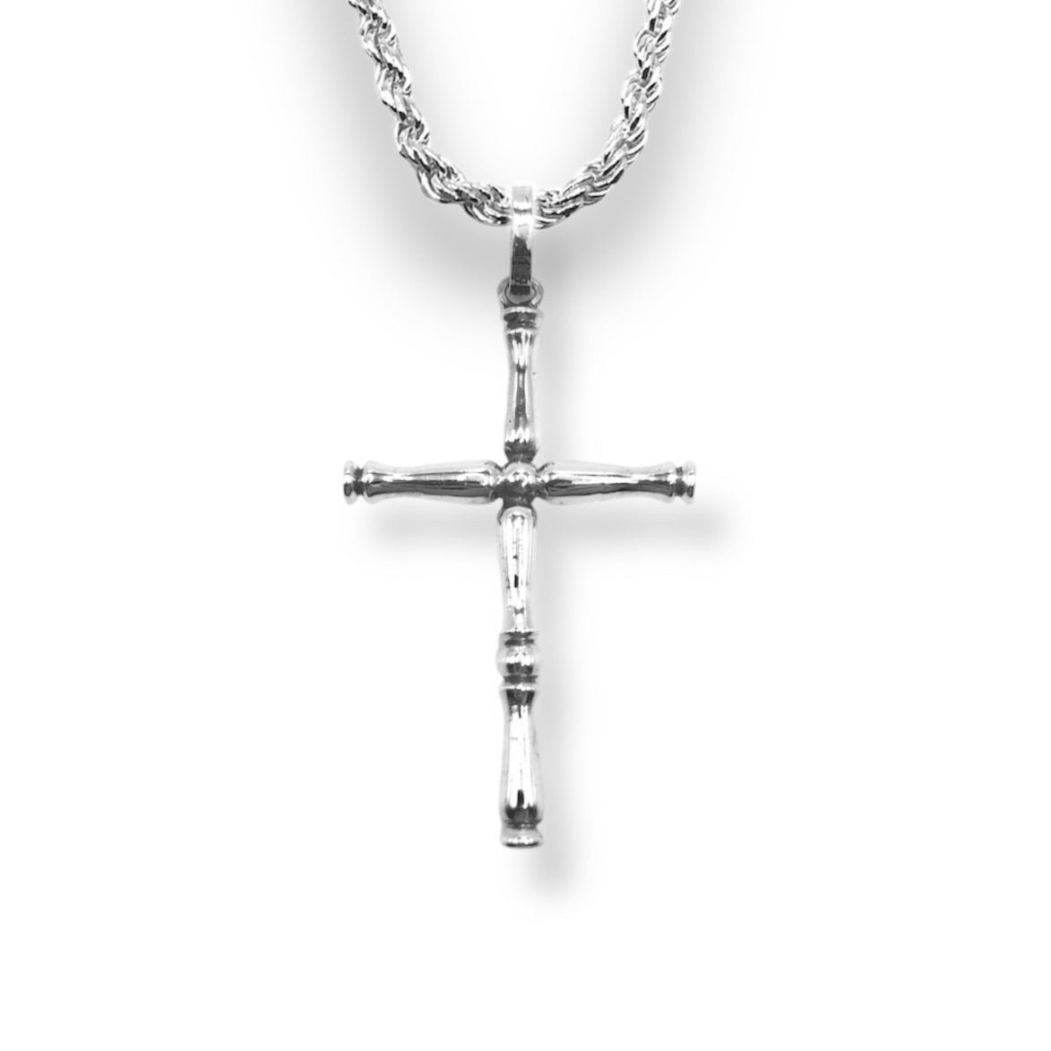 Sterling Silver Bamboo Cross Pendant