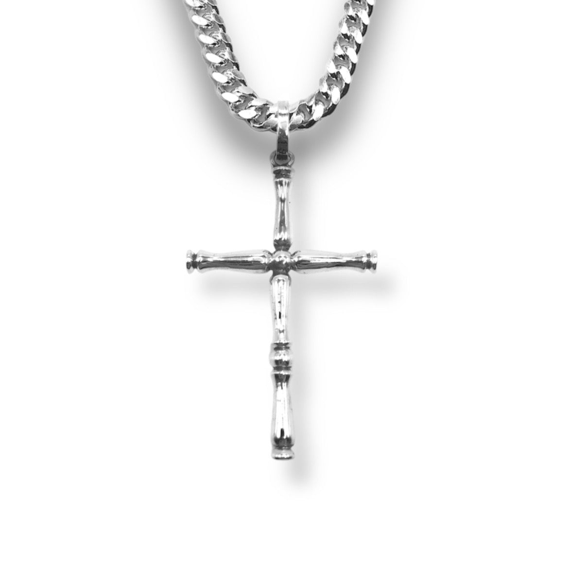 Sterling Silver Bamboo Cross Pendant