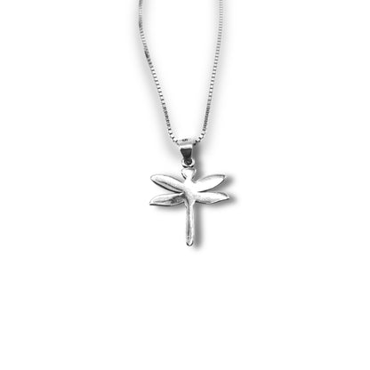 Sterling Silver Dragonfly Oxidized Pendant Necklace With 18" 0.6mm Box Chain