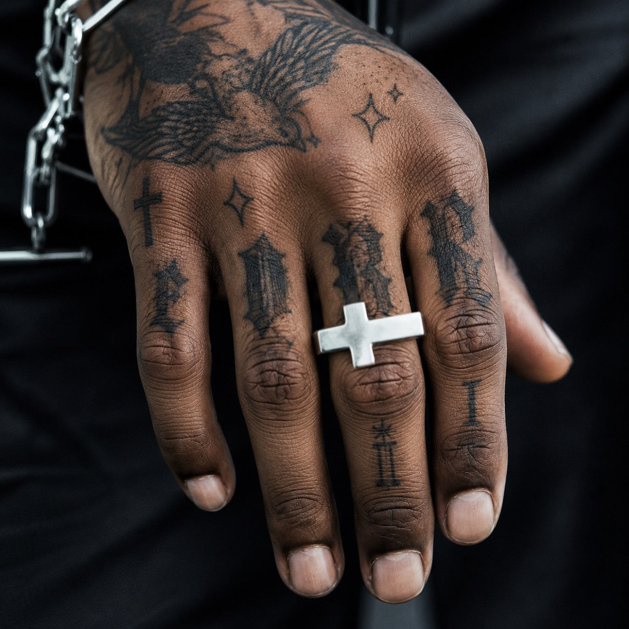 Sterling Silver Men's Sideways Cross Ring
