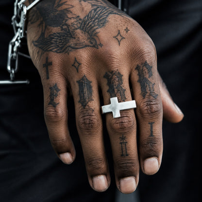 Sterling Silver Men's Sideways Cross Ring